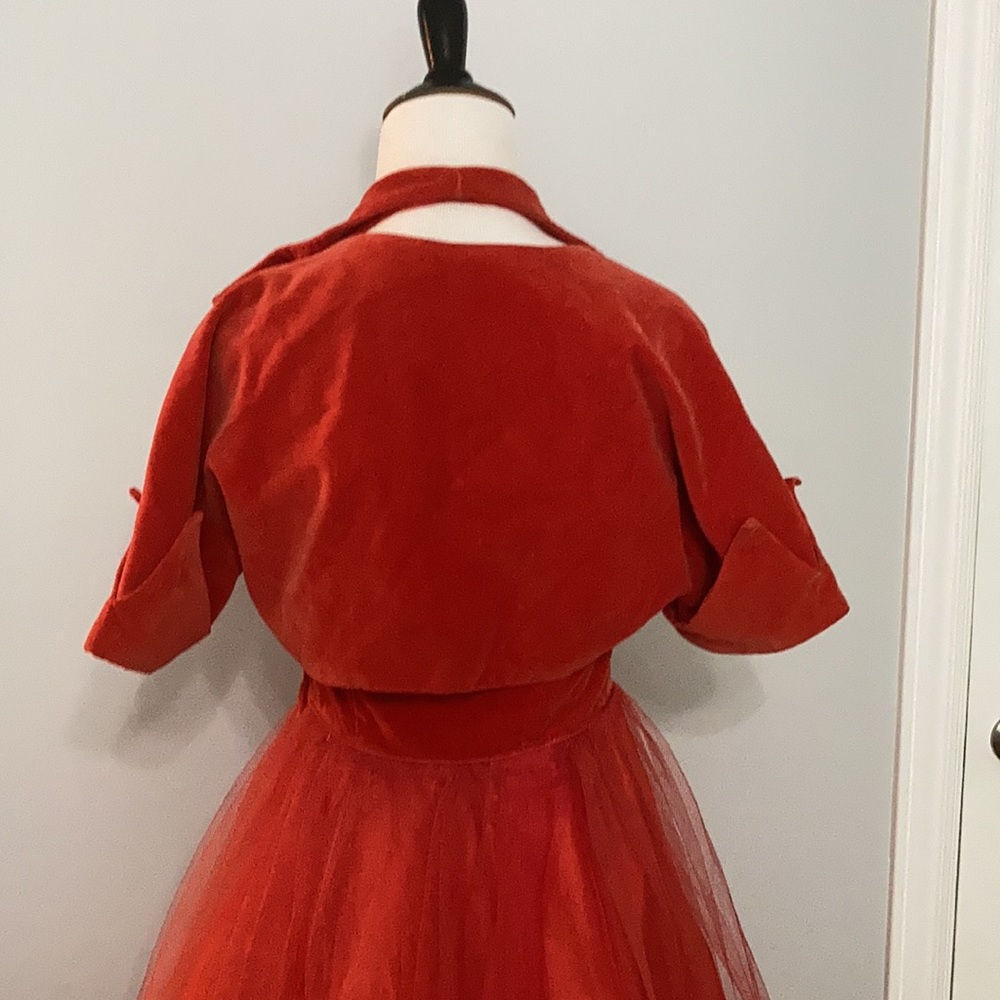 Blood Orange Vintage Velvet and Tulle Ballgown w/ matching Bolero prom - Picture 8 of 11